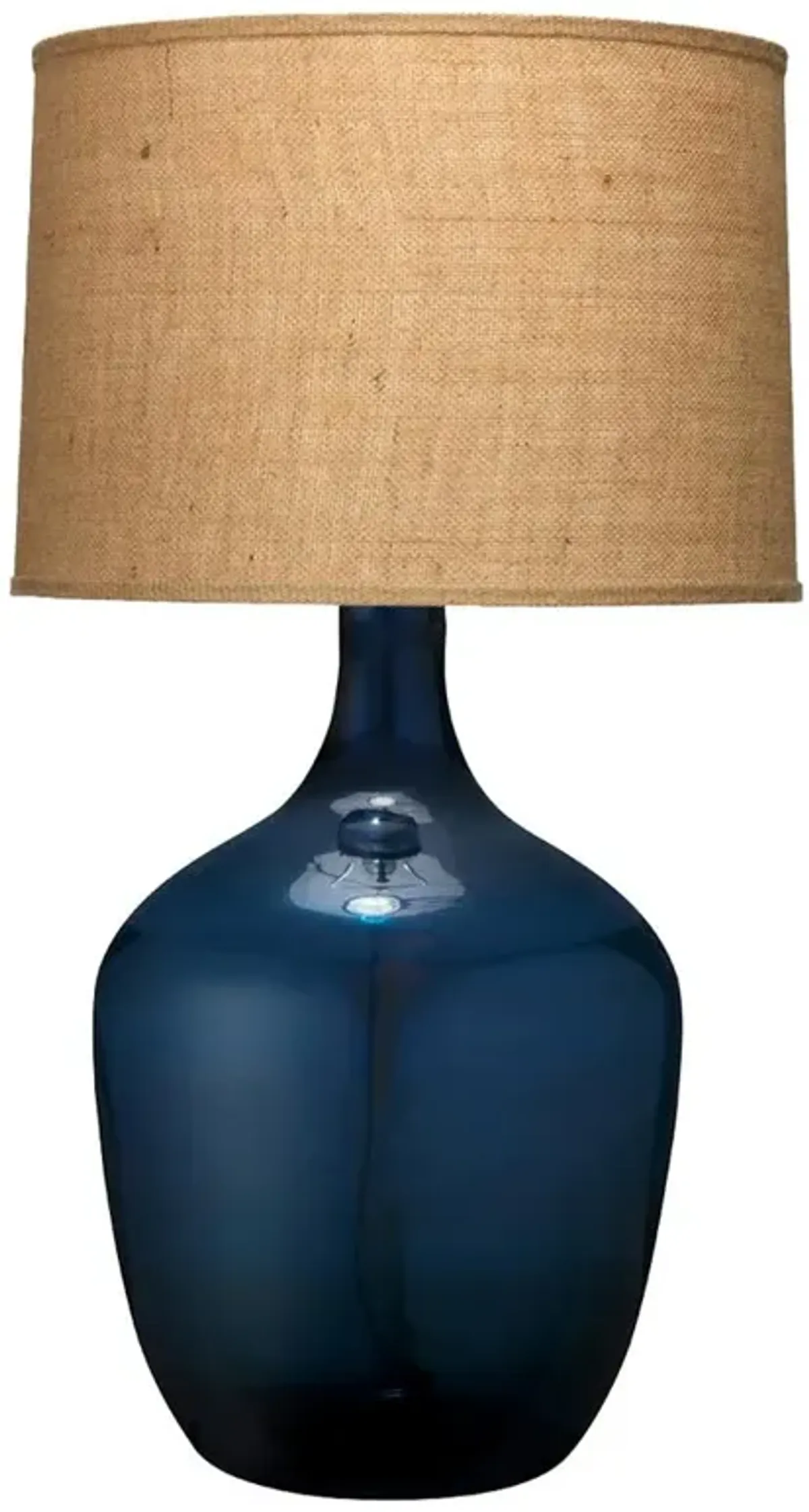 Nala Coastal Beach Natural Burlap Shade Navy Blue Glass Table Lamp
