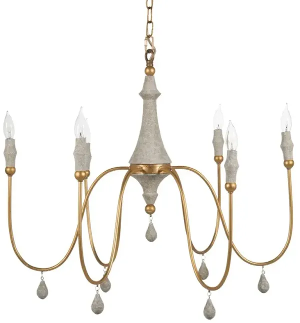 Clay French Country Distressed Vintage Gold Iron Column Chandelier - 32"