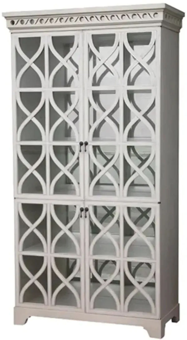 Elisabeth French Country Antiqued White Glass Armoire