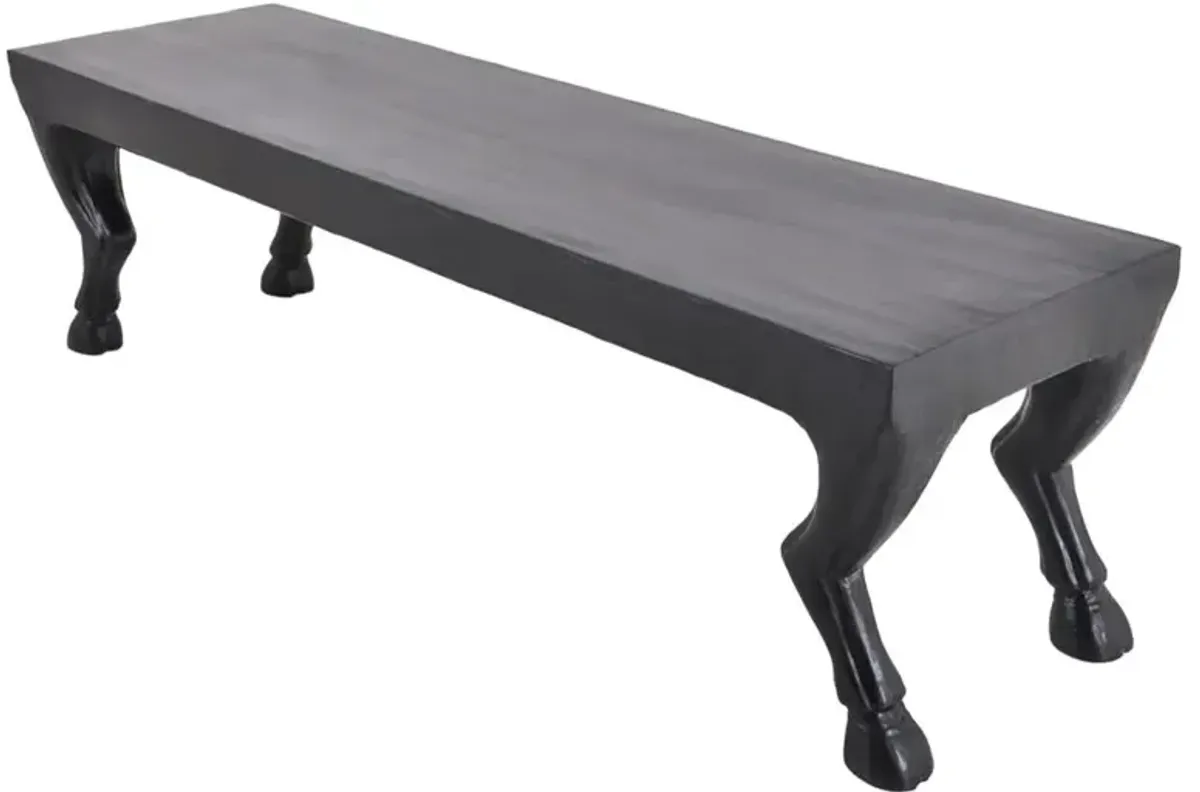 Faline French Country Black Resin Hoof Leg Bench - 48"