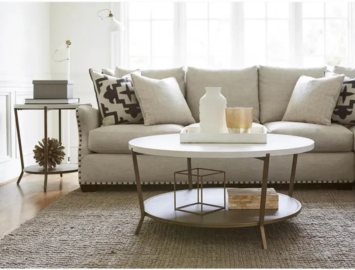Norman Modern Classic White Stone Brown Metal Round Coffee Table