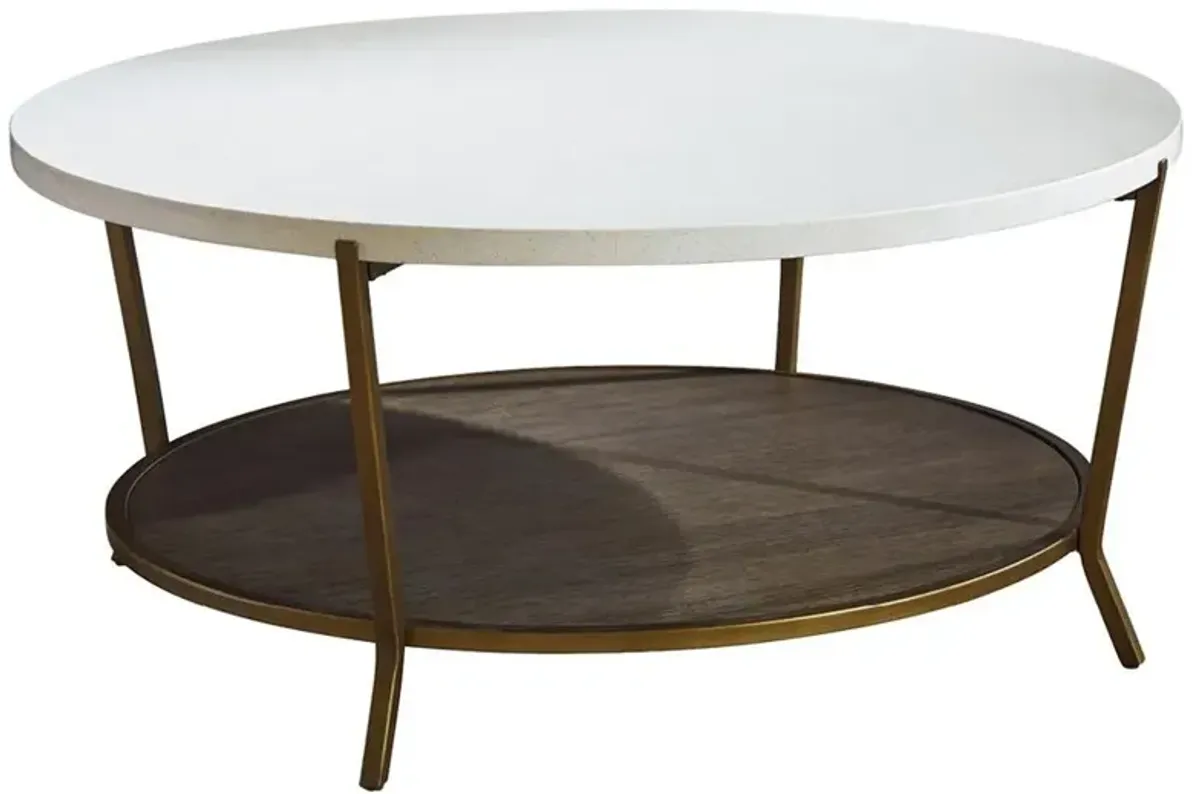 Norman Modern Classic White Stone Brown Metal Round Coffee Table