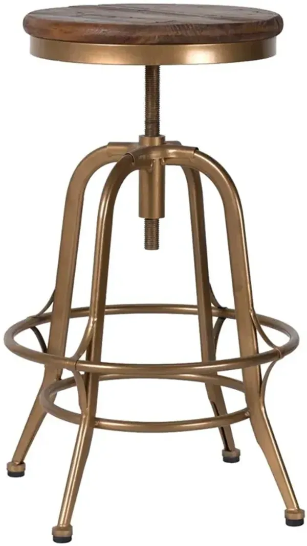 Charlie Industrial Loft Reclaimed Round Pine Seat Brass Counter Stool