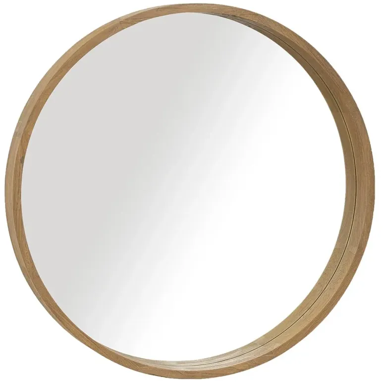 Cassandra Modern Classic Round Brown Teak Wall Mounted Mirror - Small