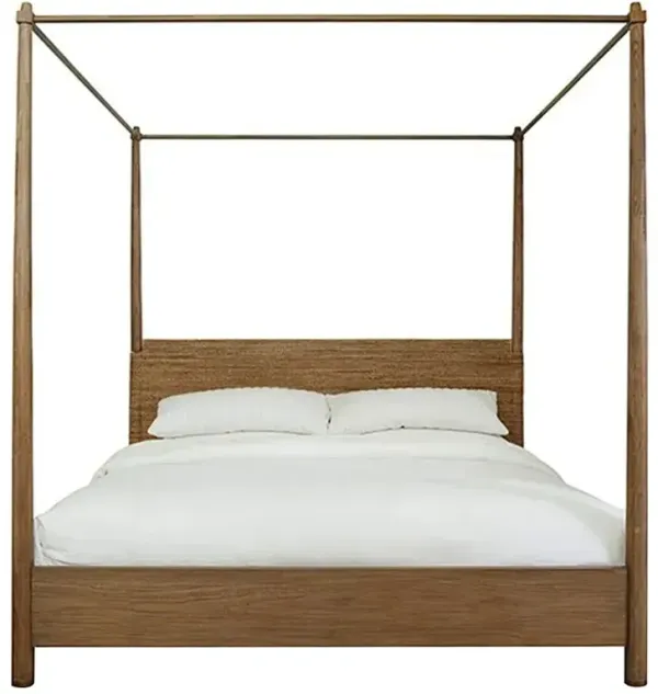 Liana Coastal Beach Woven Abaca Brown Teak Canopy Bed