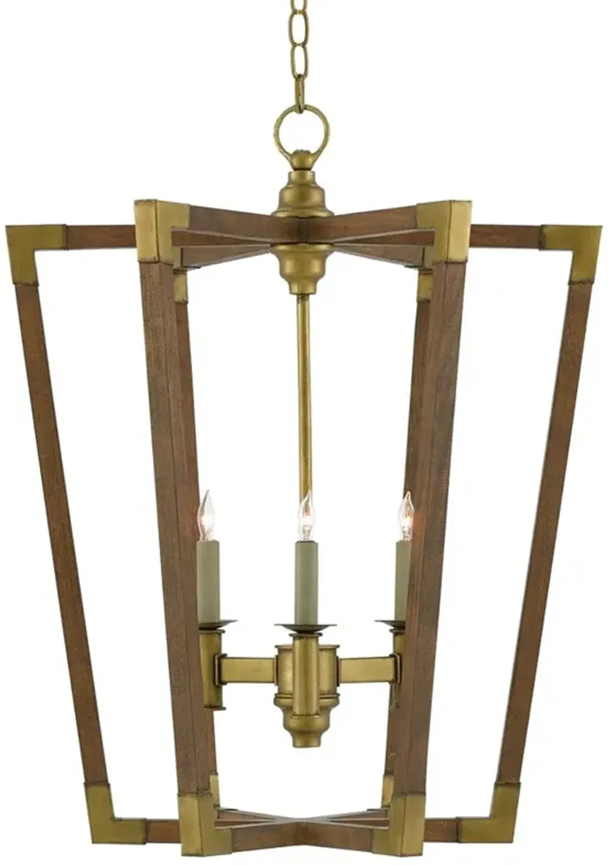 Aubrey Mid Century Modern Wood Brass Accent Lantern Pendant