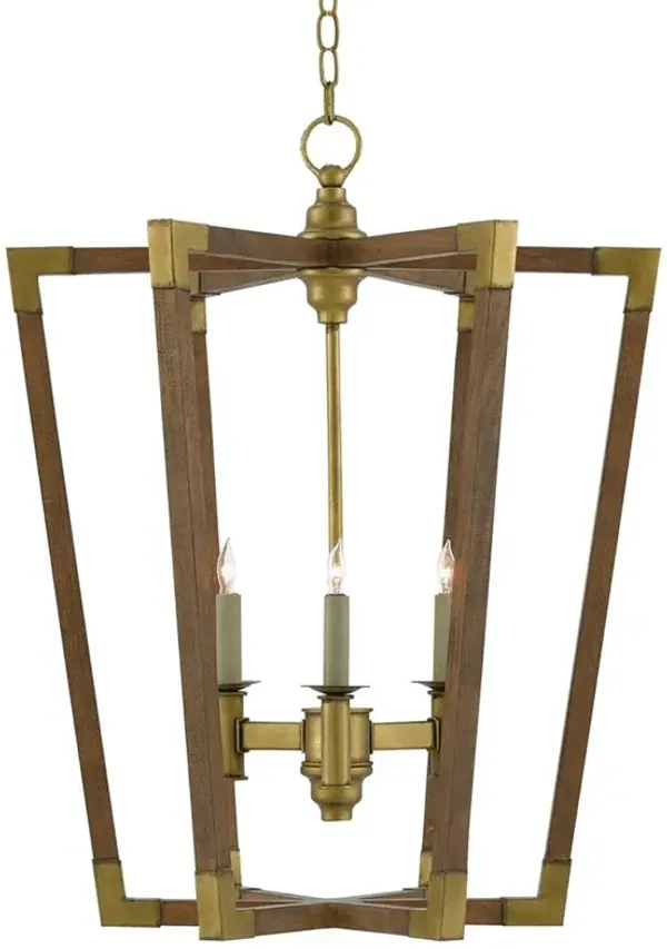 Aubrey Mid Century Modern Wood Brass Accent Lantern Pendant
