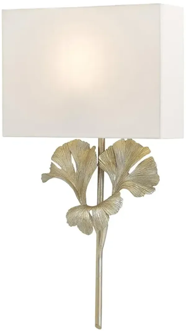 Daisy Hollywood Regency Silver Wrought Iron Gingko Leaf Wall Sconce