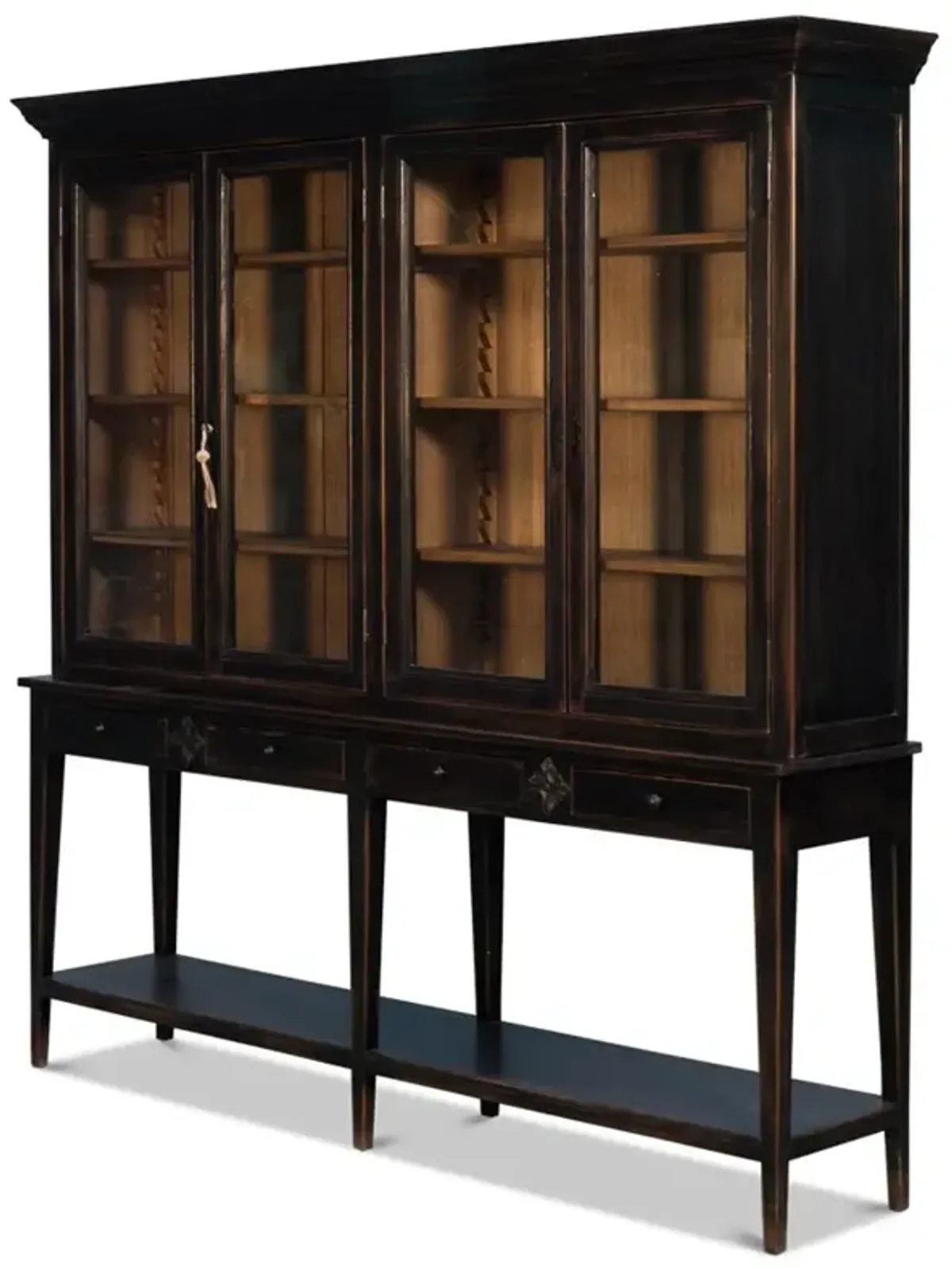 Brenda Modern Classic Glass Panel Door Dark Brown Solid Pine Display Case