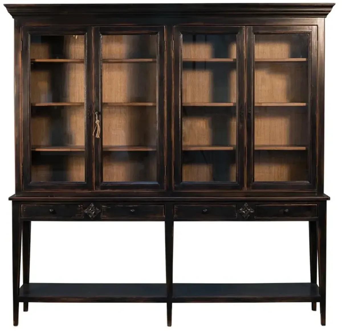 Brenda Modern Classic Glass Panel Door Dark Brown Solid Pine Display Case