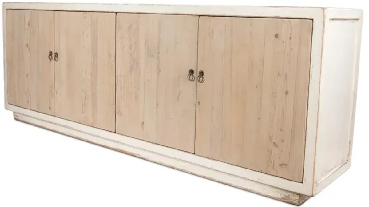 Melissa Rustic Lodge Distressed Antique White Natural Doors Sideboard Buffet