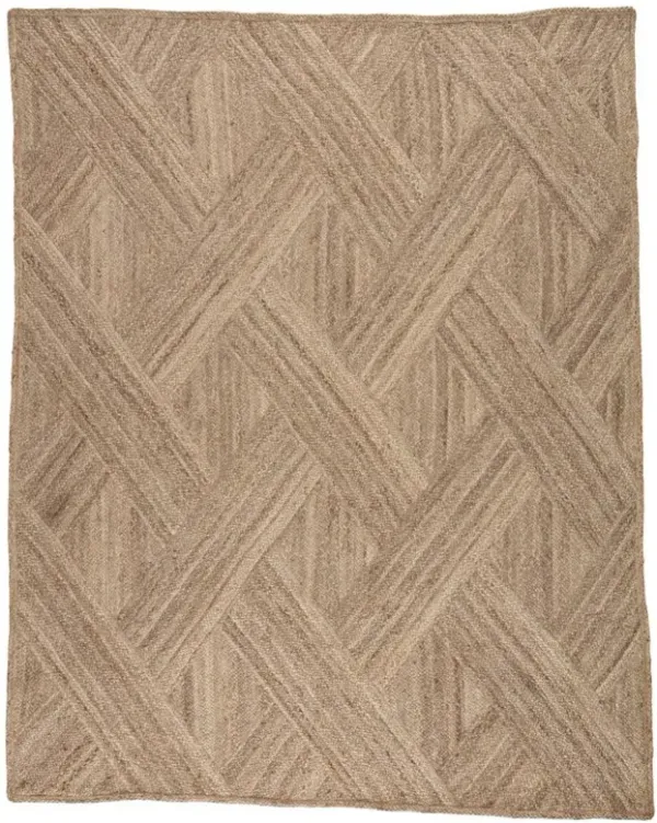 Reece Modern Brown Diamond Pattern Jute Solid Rug - 8'10" x 11'9"