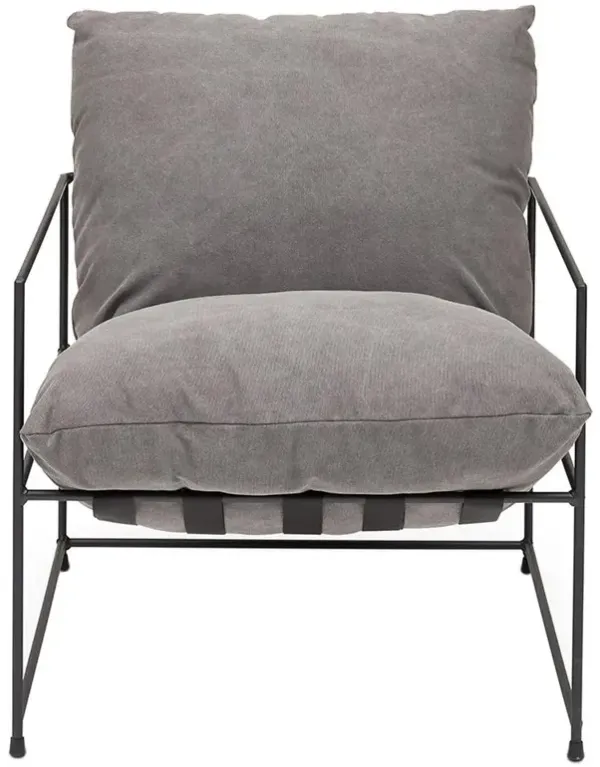 Tommy Industrial Loft Grey Upholstered Black Iron Frame Accent Chair