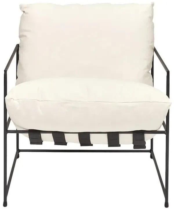 Tommy Industrial Loft Off White Upholstered Black Iron Frame Accent Chair