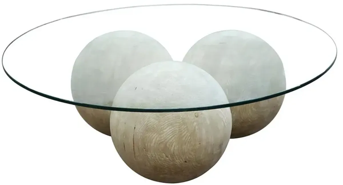 Vale Modern Rustic Round Glass Top Reclaimed Wood Sphere Round Coffee Table