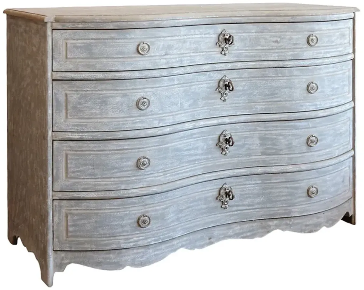 Kaela French Country Distressed Blue Reclaimed Pine Curved Dresser