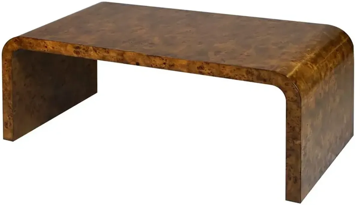 Worlds Away Newbury Modern Classic Dark Brown Burl Rectangular Coffee Table