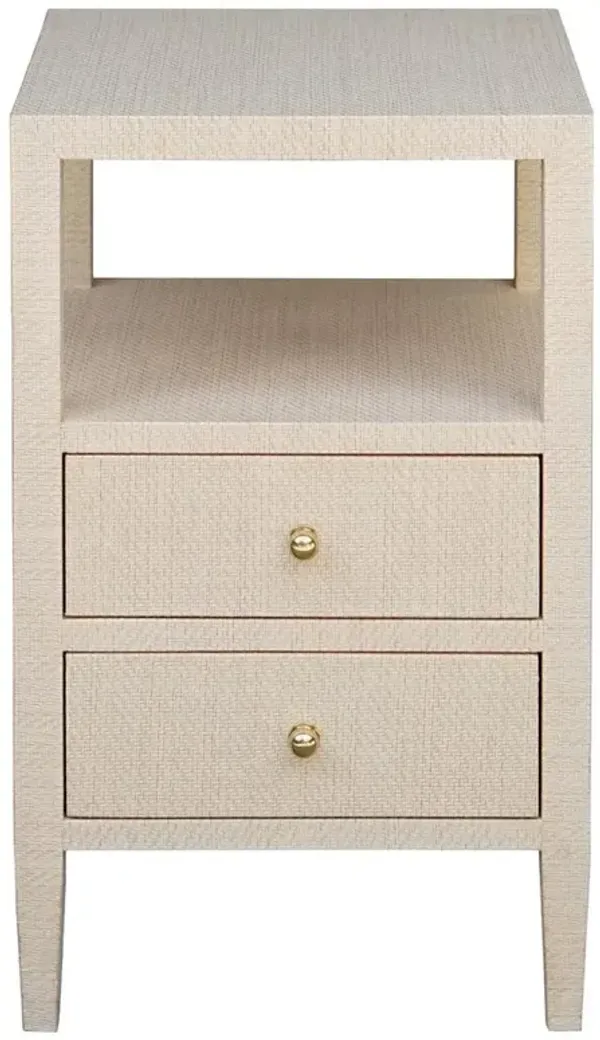 Worlds Away Roscoe Modern Glass Top Beige Grasscloth Side Table