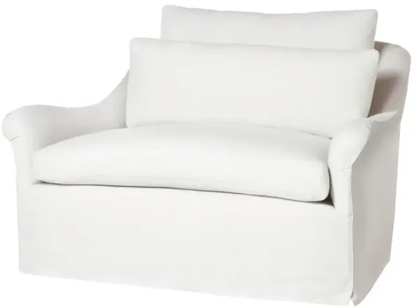 Cisco Home Genevieve Modern Classic White Linen Slip Cover Low Back Arm Chair