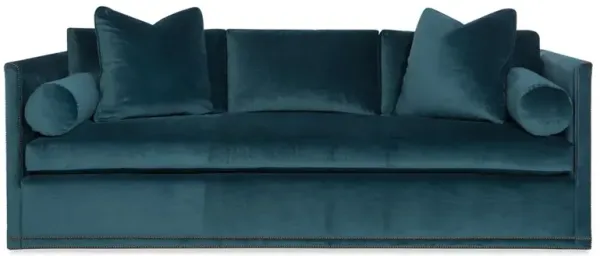 Highland House Etienne Modern Classic Blue Velvet Nailhead Trim Sofa - 84.5"W
