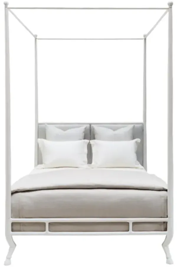 Faline French Country Blush Linen Upholstered White Metal Bed - Cal. King