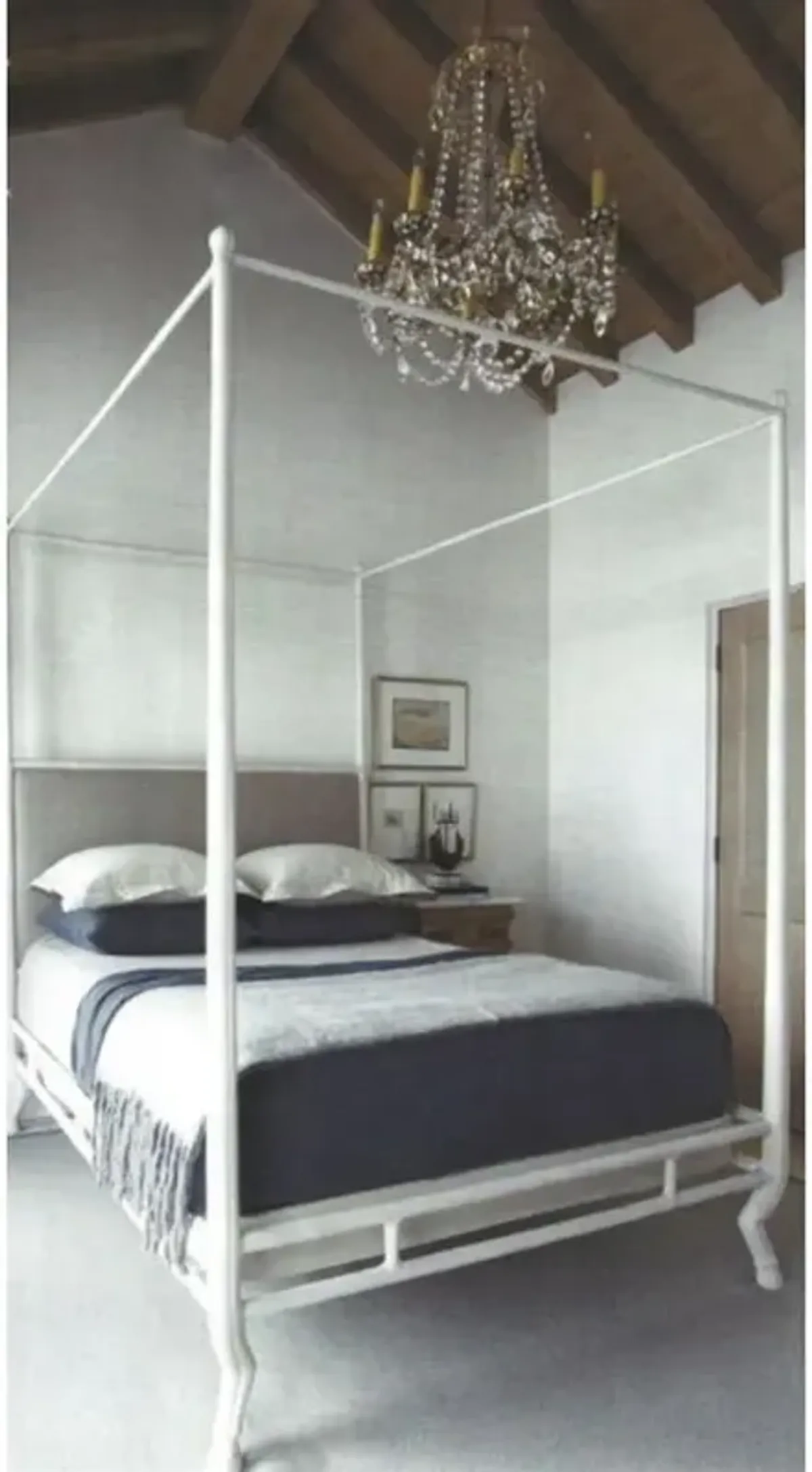 Faline French Country Silvery Moon Upholstered White Metal Bed - Cal. King