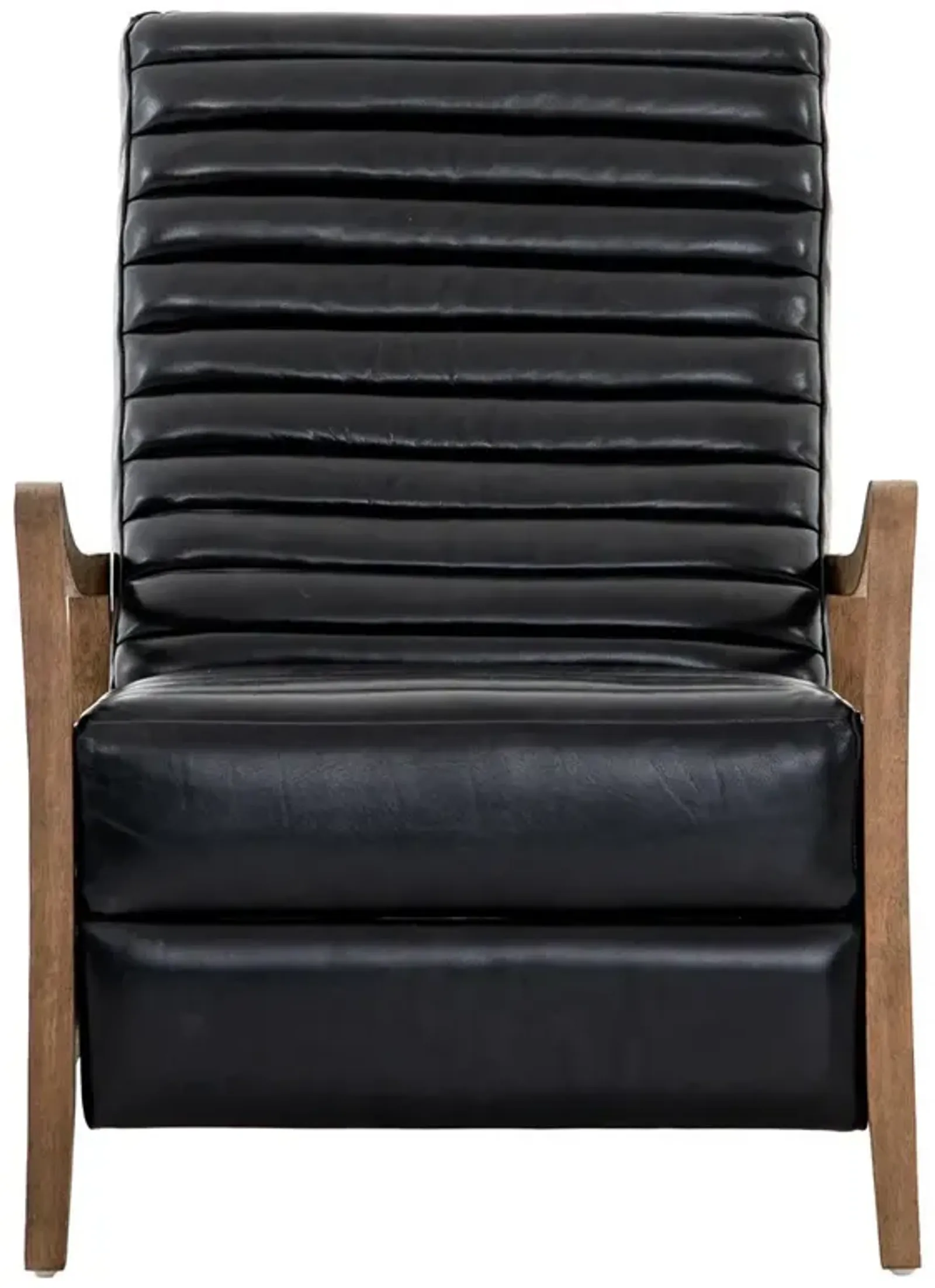 Amani Mid Century Black Leather Brown Wood Tufted Recliner Arm Chair