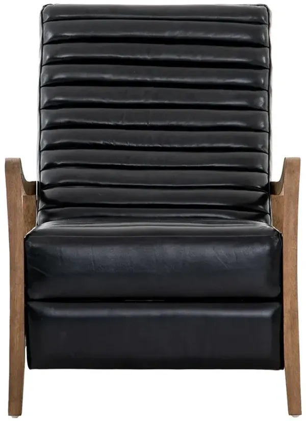 Amani Mid Century Black Leather Brown Wood Tufted Recliner Arm Chair