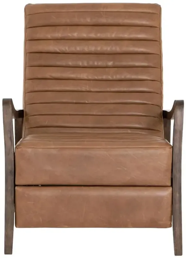 Amani Mid Century Brown Leather Wood Tufted Recliner Arm Chair