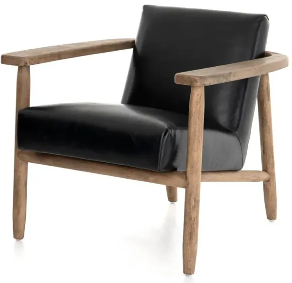 Arianne Rustic Black Upholstered Leather Brown Wood Occasional Arm Chair