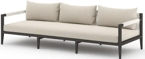 Cheryl Rustic Lodge Beige Upholstered Black Aluminum Outdoor Sofa - Large - 93"W