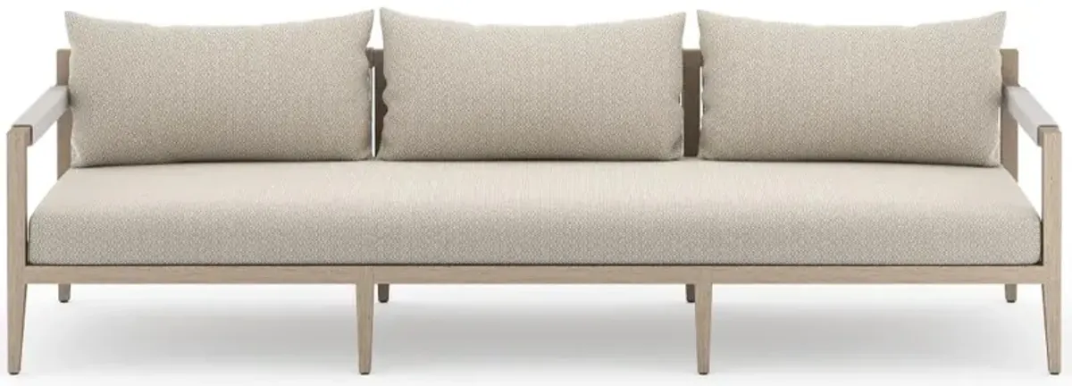Cheryl Rustic Lodge Beige Upholstered Natural Teak Outdoor Sofa - Large - 93"W