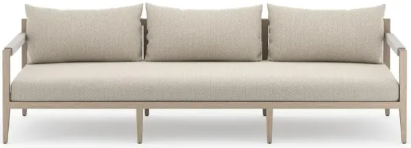 Cheryl Rustic Lodge Beige Upholstered Natural Teak Outdoor Sofa - Large - 93"W