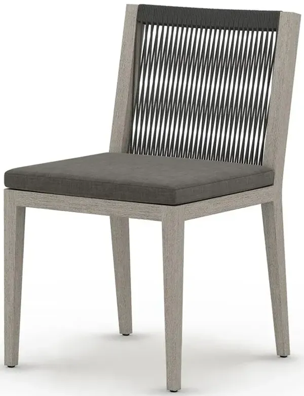 Cheryl Modern Black Cushion Woven Grey Teak Wood Outdoor Dining Side Chair