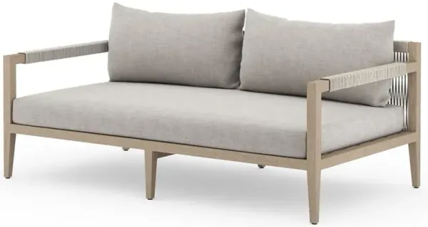 Cheryl Rustic Lodge Light Grey Upholstered Natural Teak Outdoor Sofa - Small - 63"W