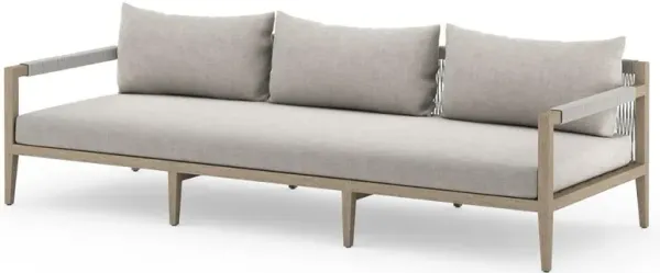 Cheryl Rustic Lodge Light Grey Upholstered Natural Teak Outdoor Sofa - Large - 93"W