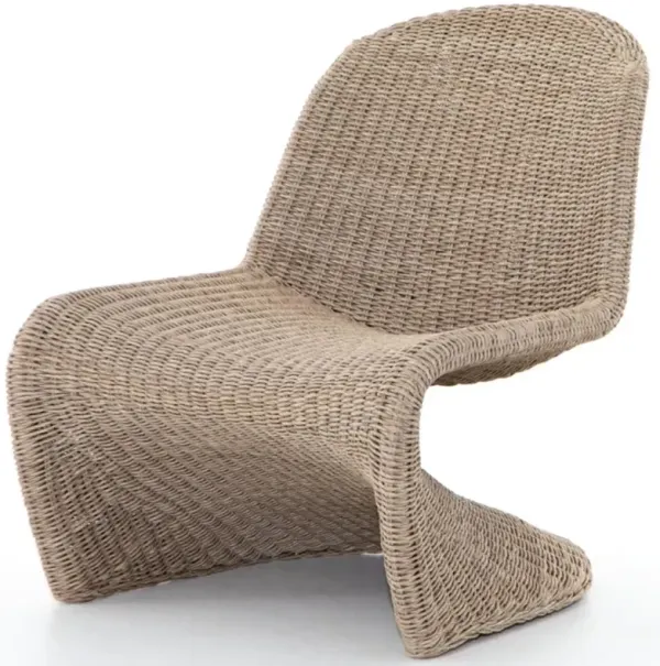 Ivanna Coastal Beach Beige Woven Wicker Outdoor Lounge Chair