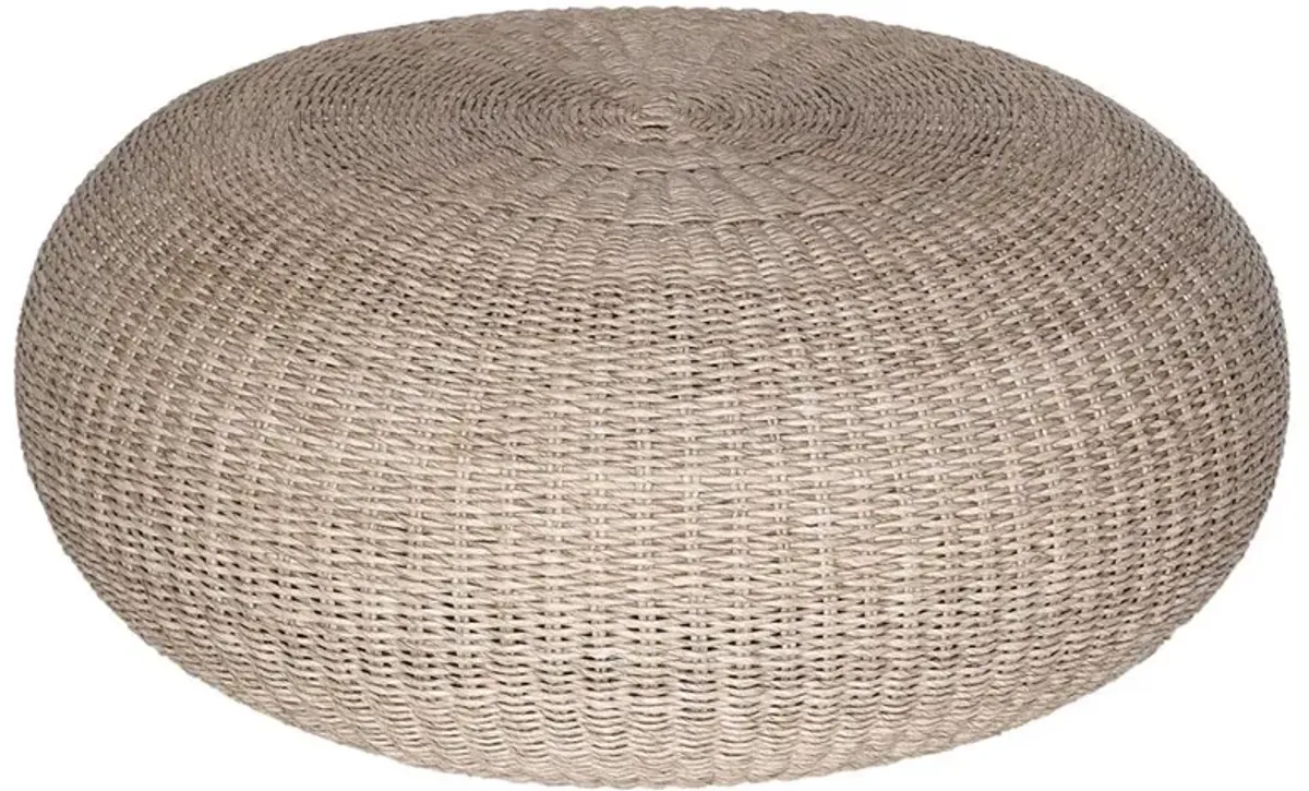 Airah Coastal Beach Round White Wash Woven Wicker Outdoor Coffee Table