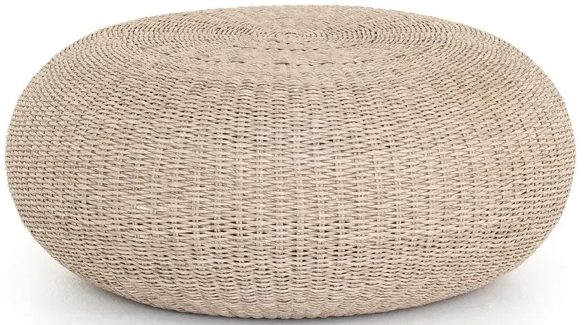 Airah Coastal Beach Round White Wash Woven Wicker Outdoor Coffee Table