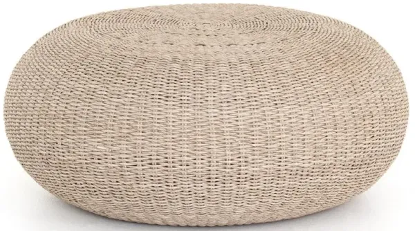 Airah Coastal Beach Round White Wash Woven Wicker Outdoor Coffee Table