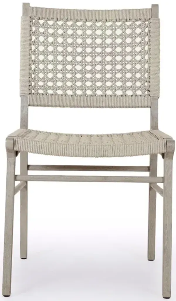Julius Modern Classic Woven Rope Grey Teak Wood Outdoor Dining Side Chair