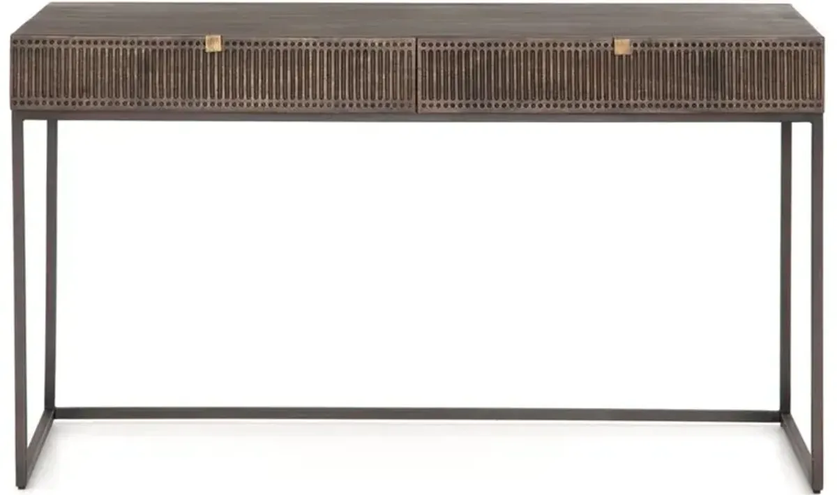 Madison Modern Classic Dark Brown Carved Mango Wood Iron Desk