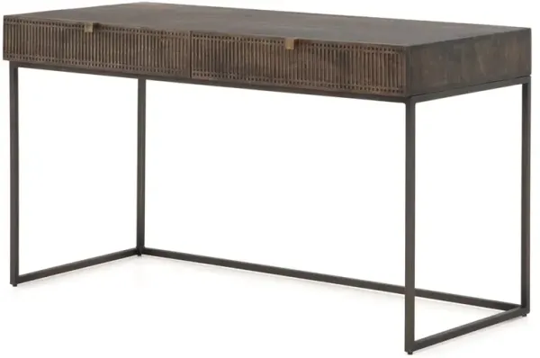 Madison Modern Classic Dark Brown Carved Mango Wood Iron Desk