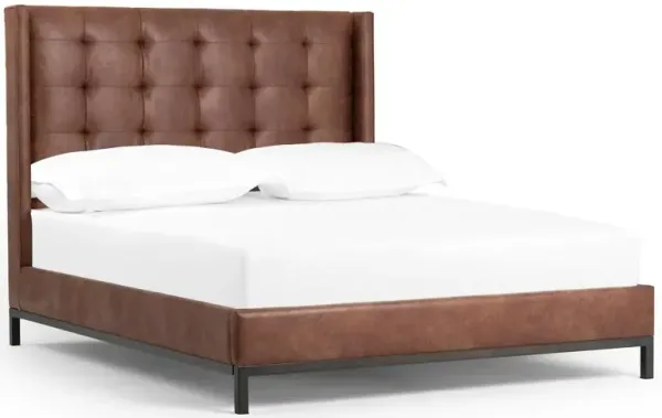 Nyla Modern Tufted Brown Faux Leather High Headboard Platform Bed - Queen