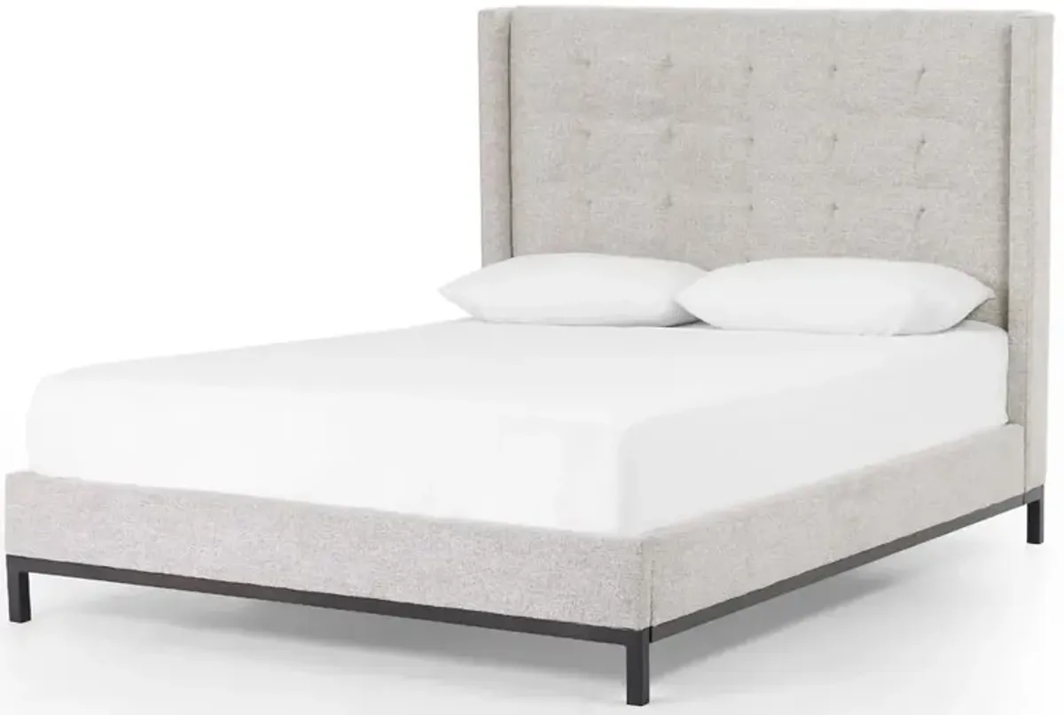 Nyla Modern Tufted Light Grey Upholstered High Headboard Platform Bed - King