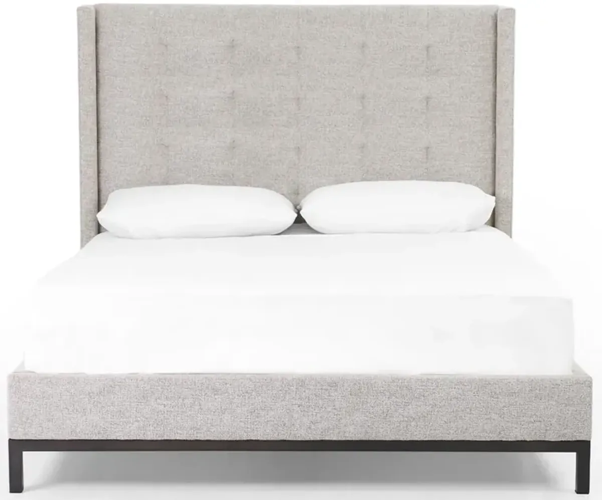 Nyla Modern Tufted Light Grey Upholstered High Headboard Platform Bed - King