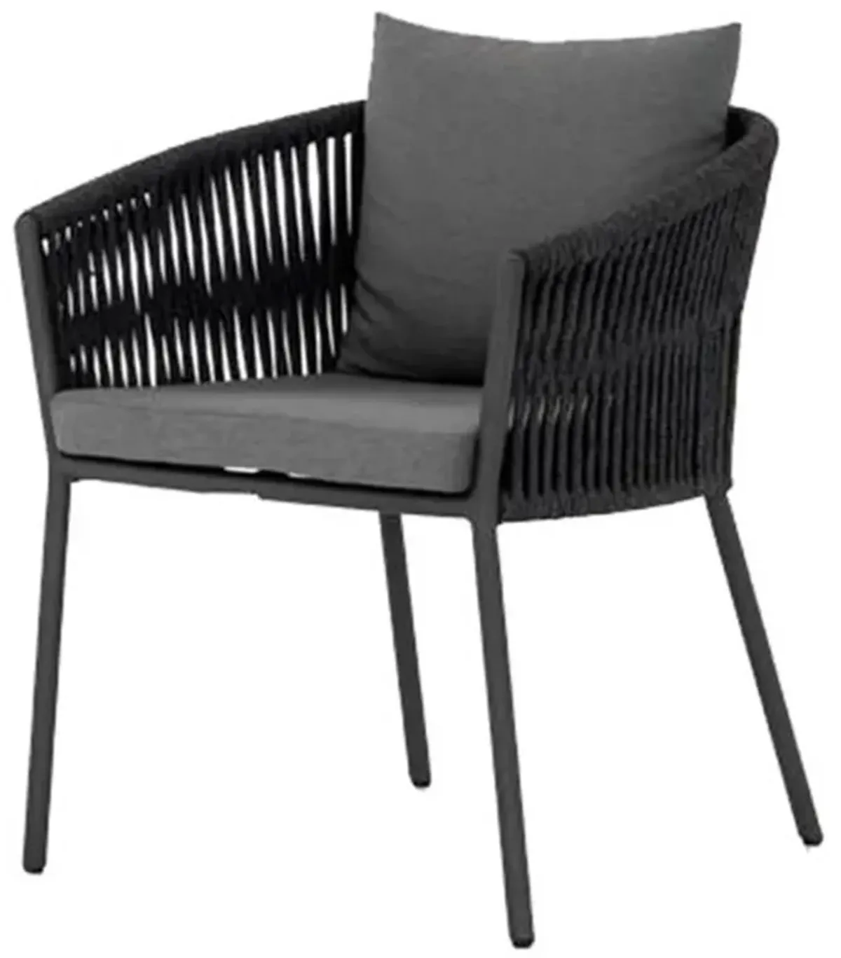 Porter Modern Classic Tall Grey Cushion Black Woven Metal Outdoor Dining Chair