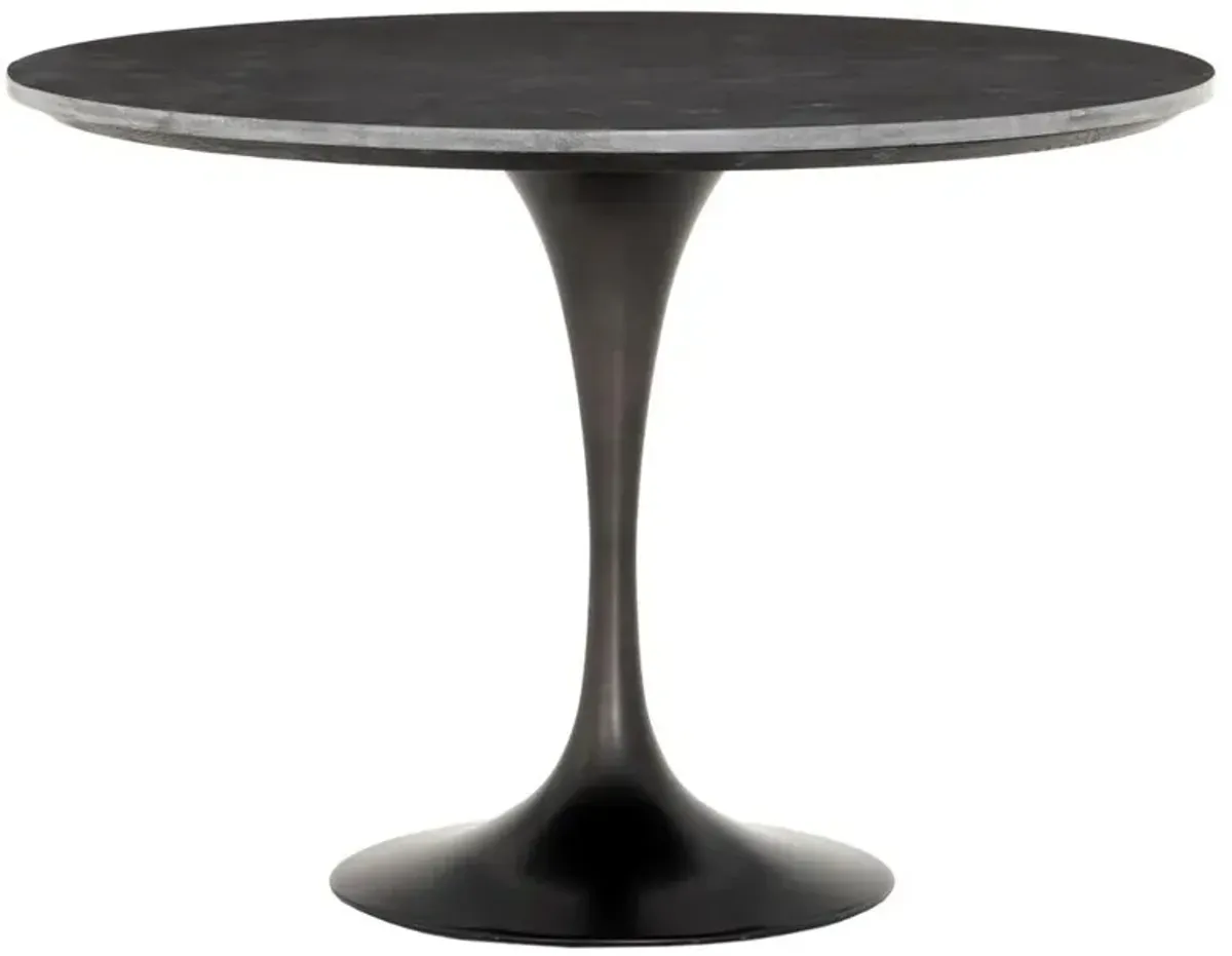 Perry Modern Classic Black Bluestone Top Iron Round Dining Table - 42"W