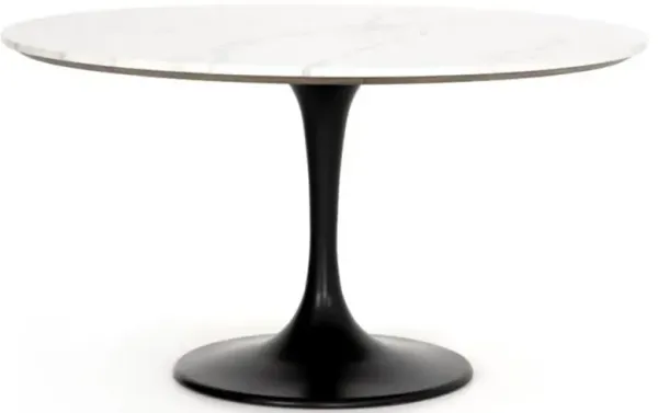 Perry Modern Classic White Marble Top Iron Round Dining Table - Large - 55"W