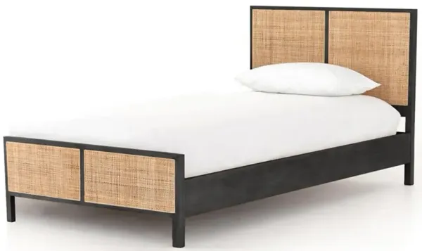 Rhian Coastal Beach Black Woven Cane Mango Wood Bed - Twin